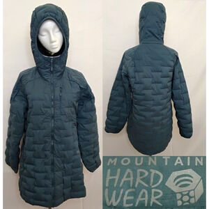 Mountain Hardwear Down Puffer Jacket Women's M Blue Hooded Long #Z5404